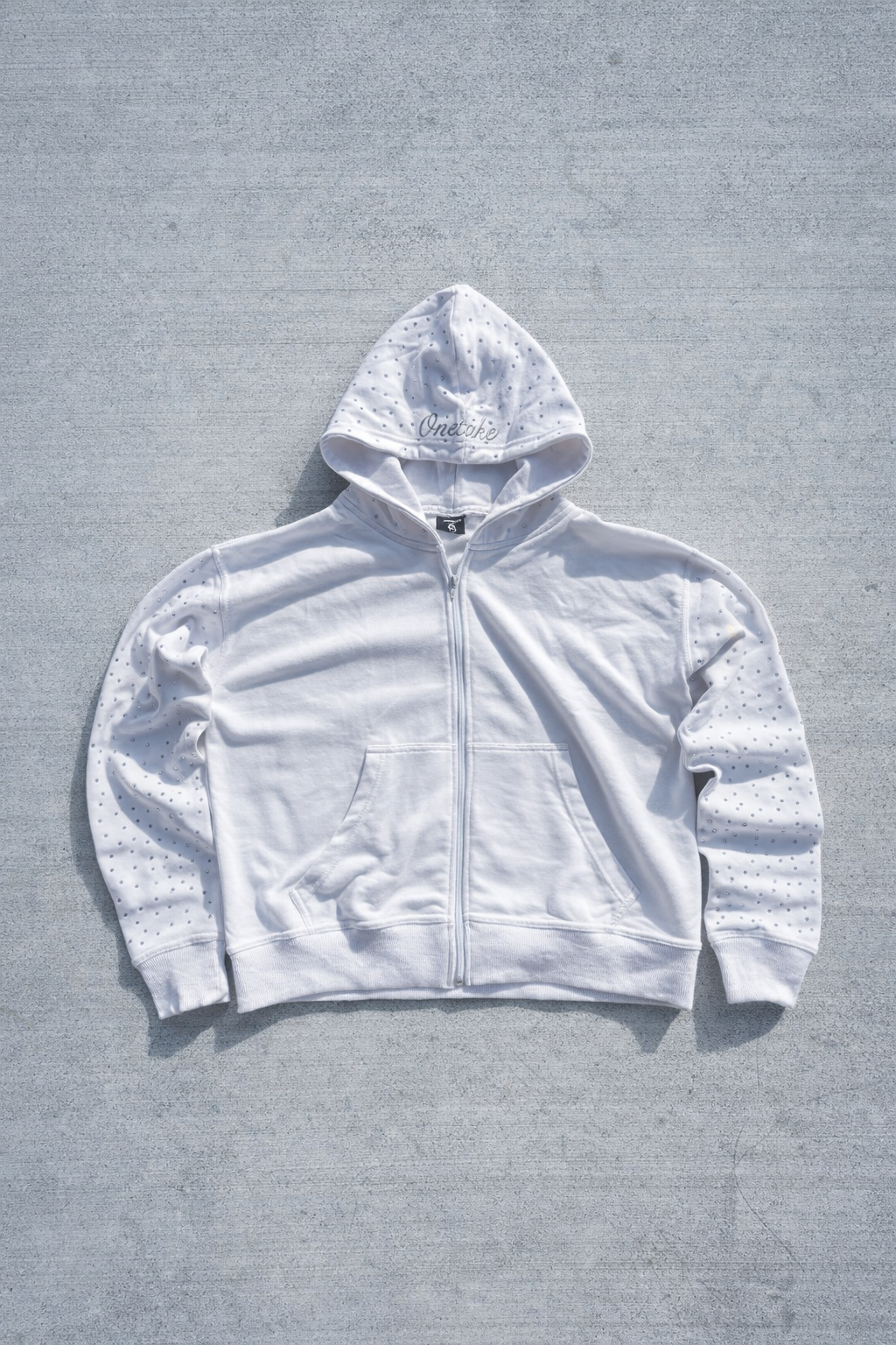 White Rhinestone Zip-up