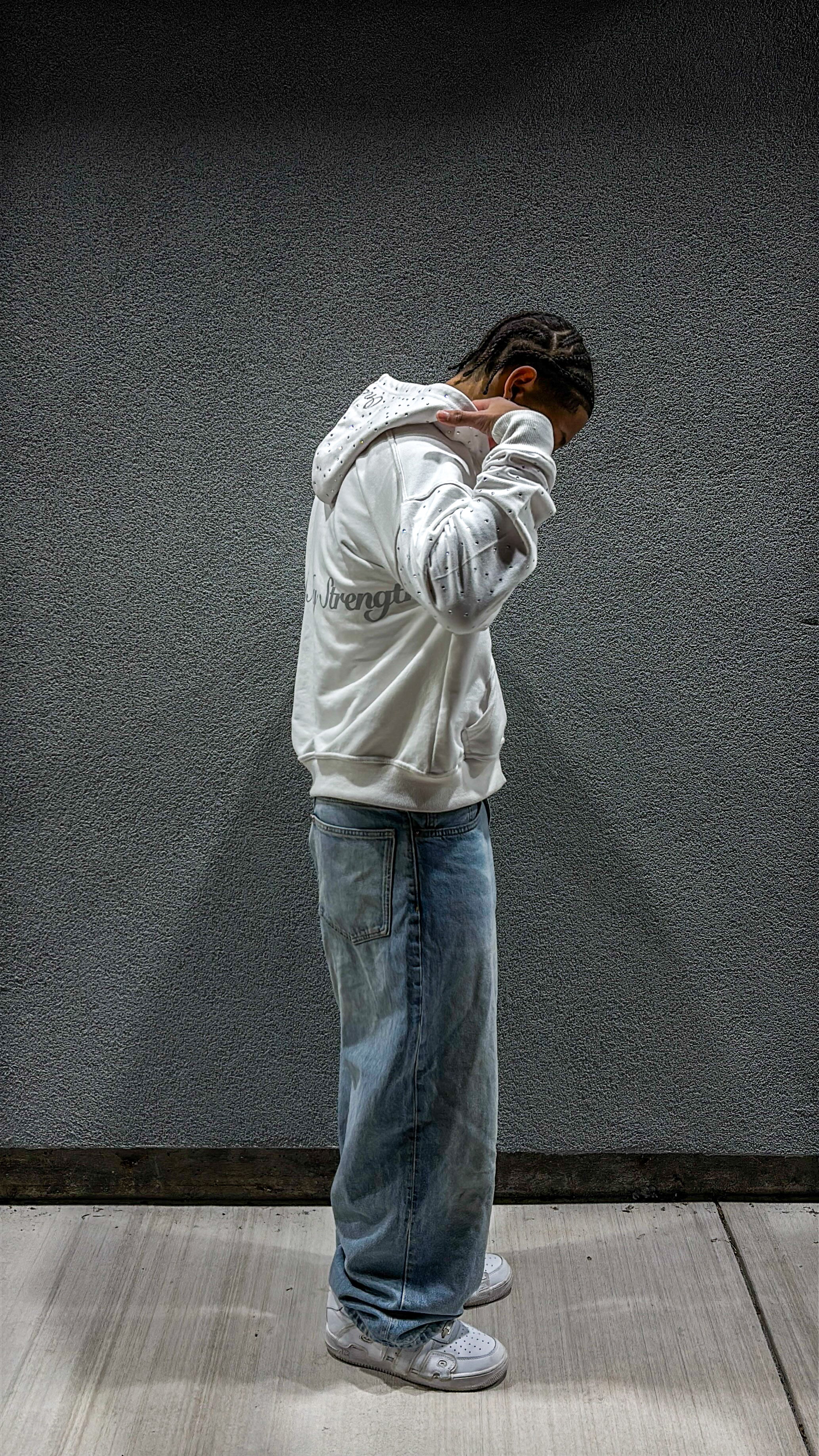 White Rhinestone Zip-up