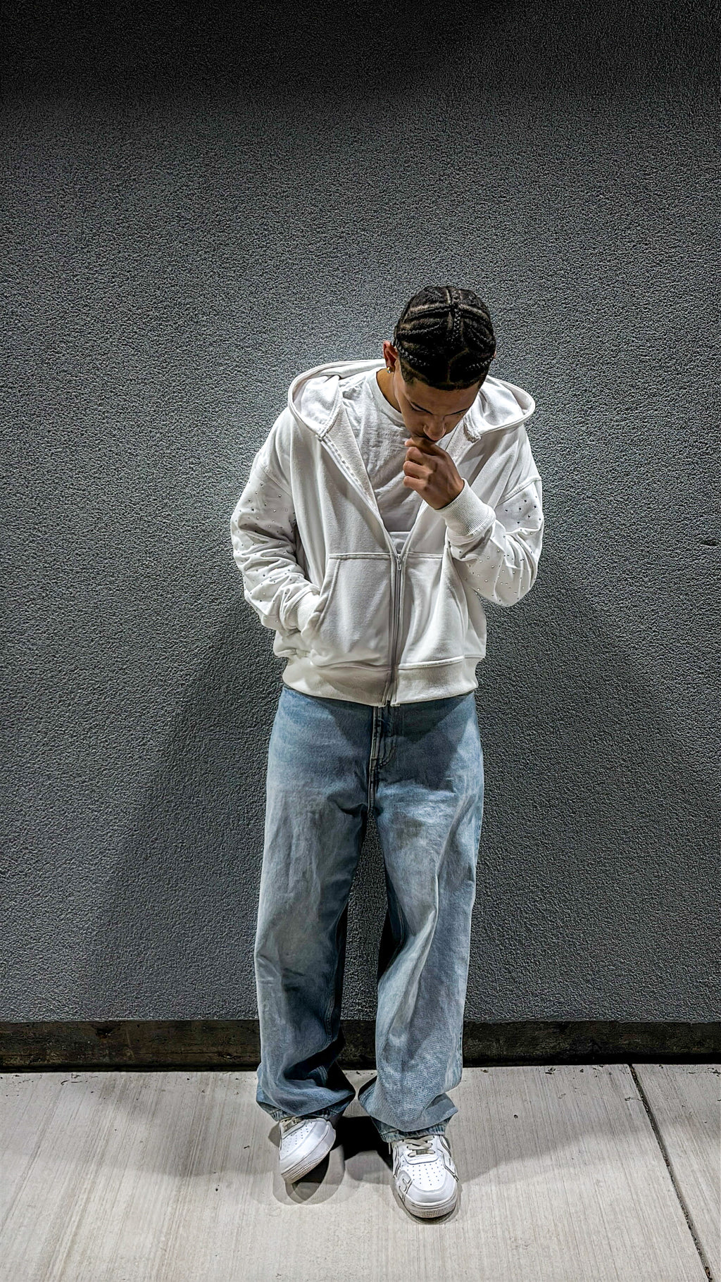 White Rhinestone Zip-up