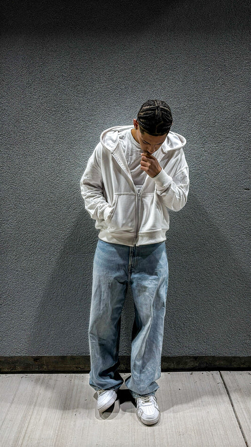 White Rhinestone Zip-up