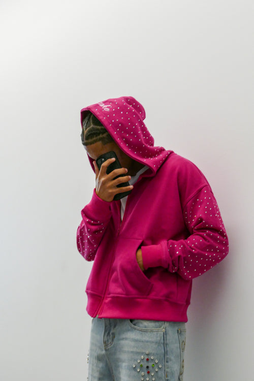 Pink Rhinestone Zip-up