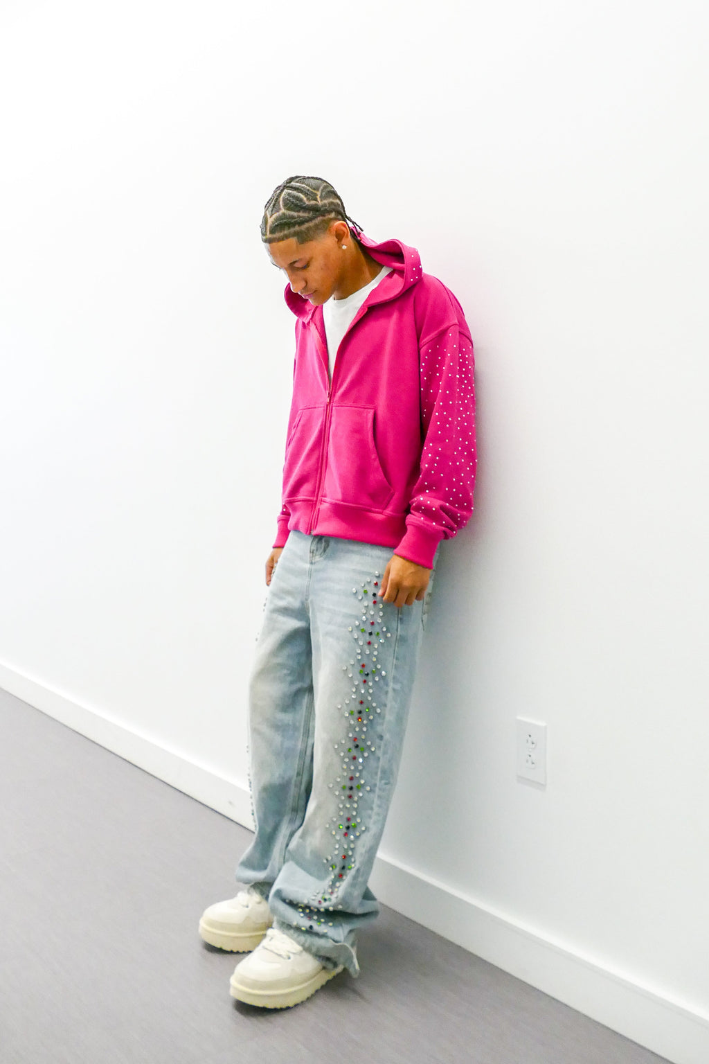 Pink Rhinestone Zip-up