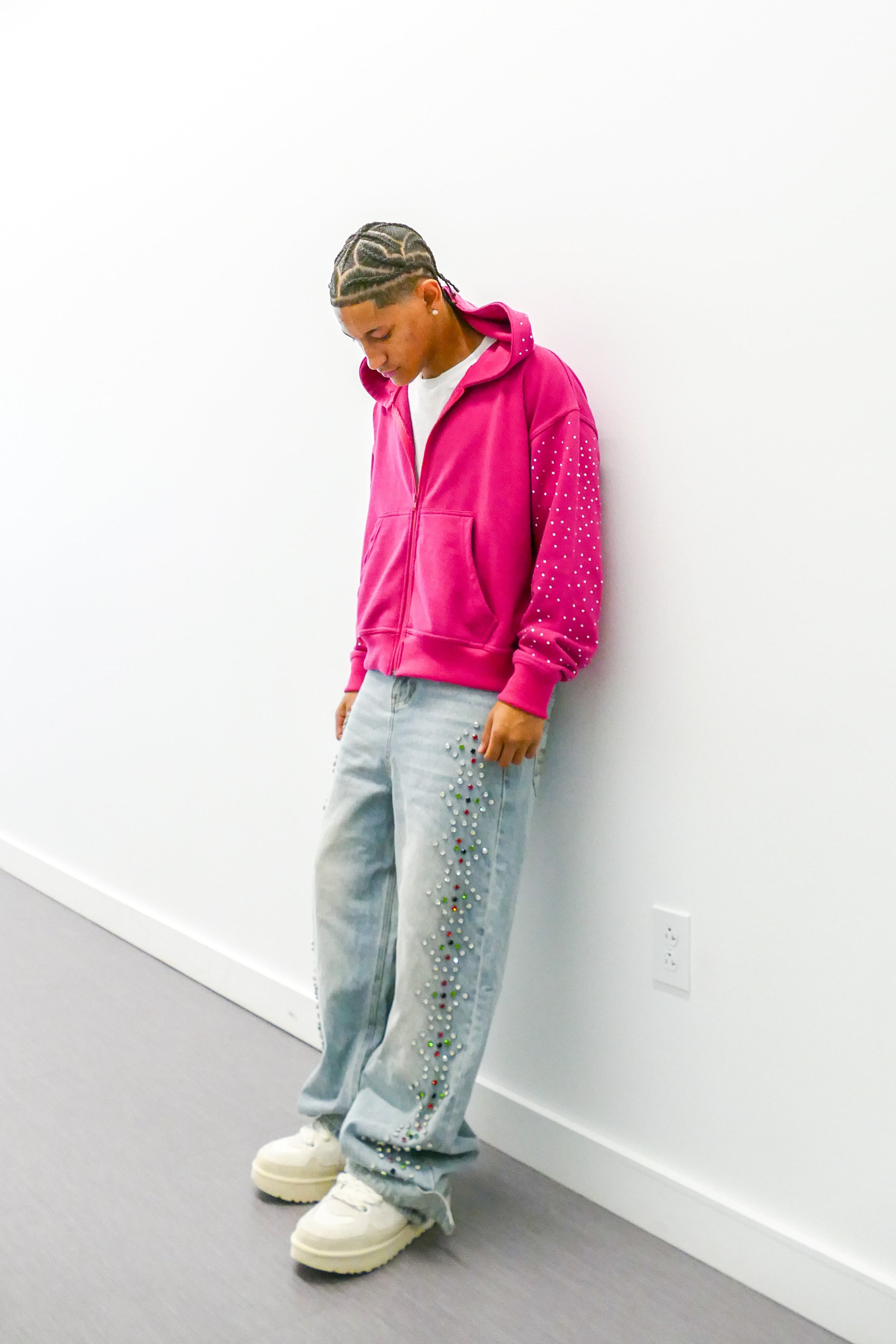 Pink Rhinestone Zip-up