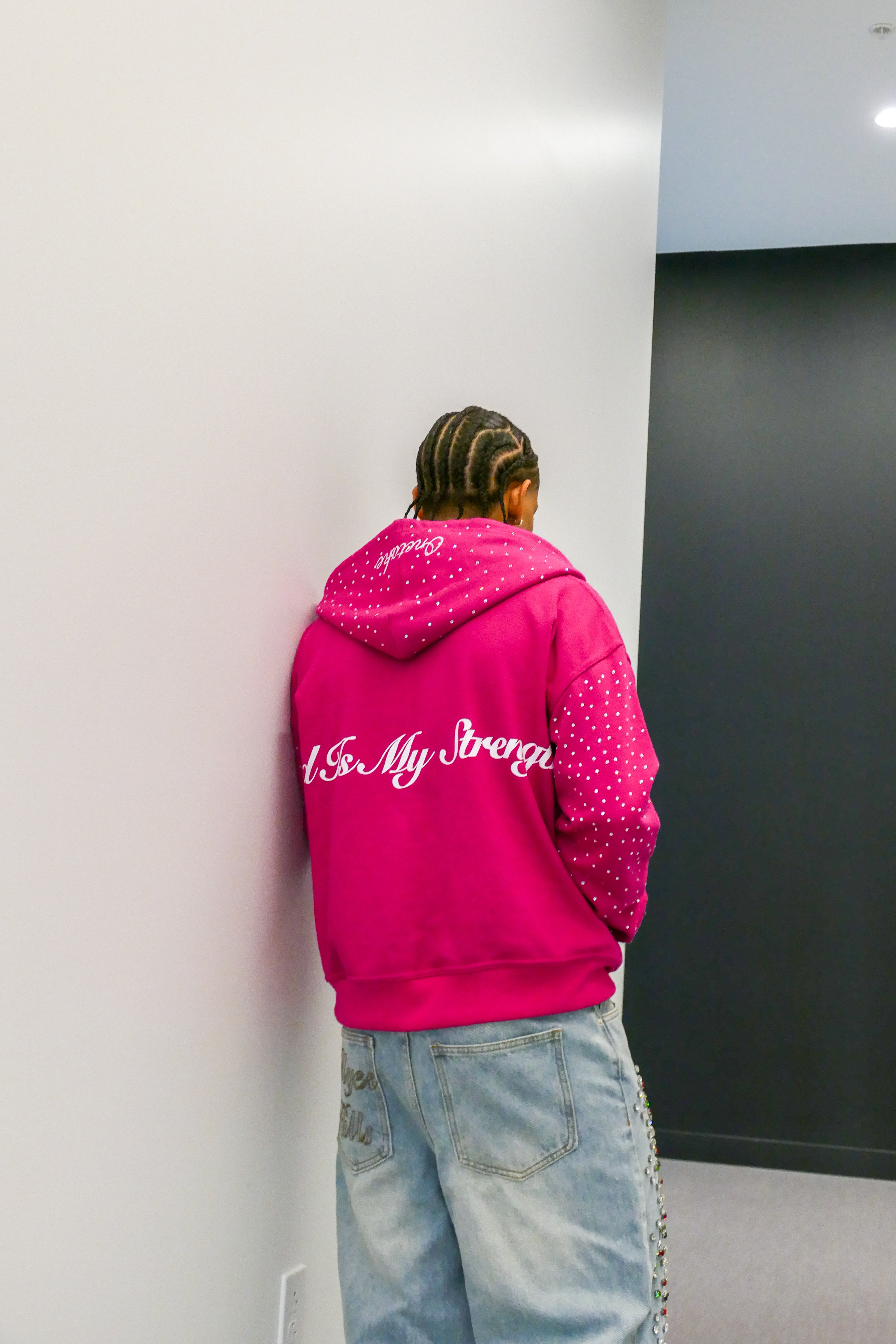 Pink Rhinestone Zip-up