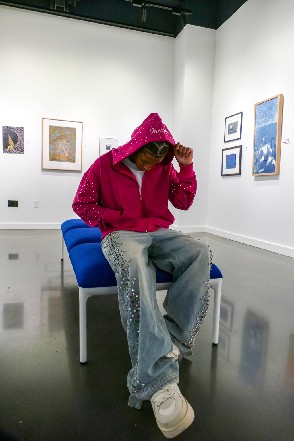 Pink Rhinestone Zip-up