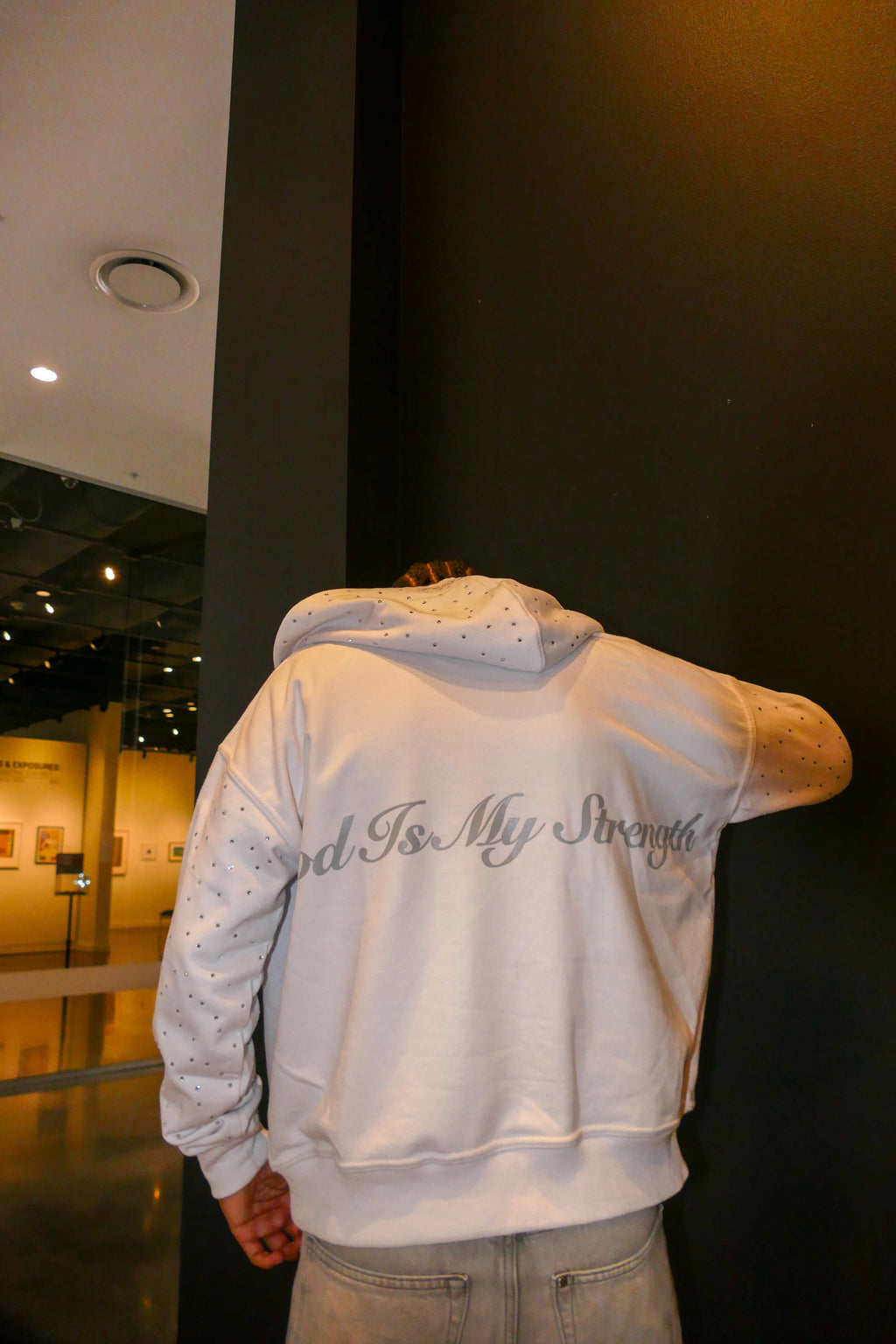 White Rhinestone Zip-up