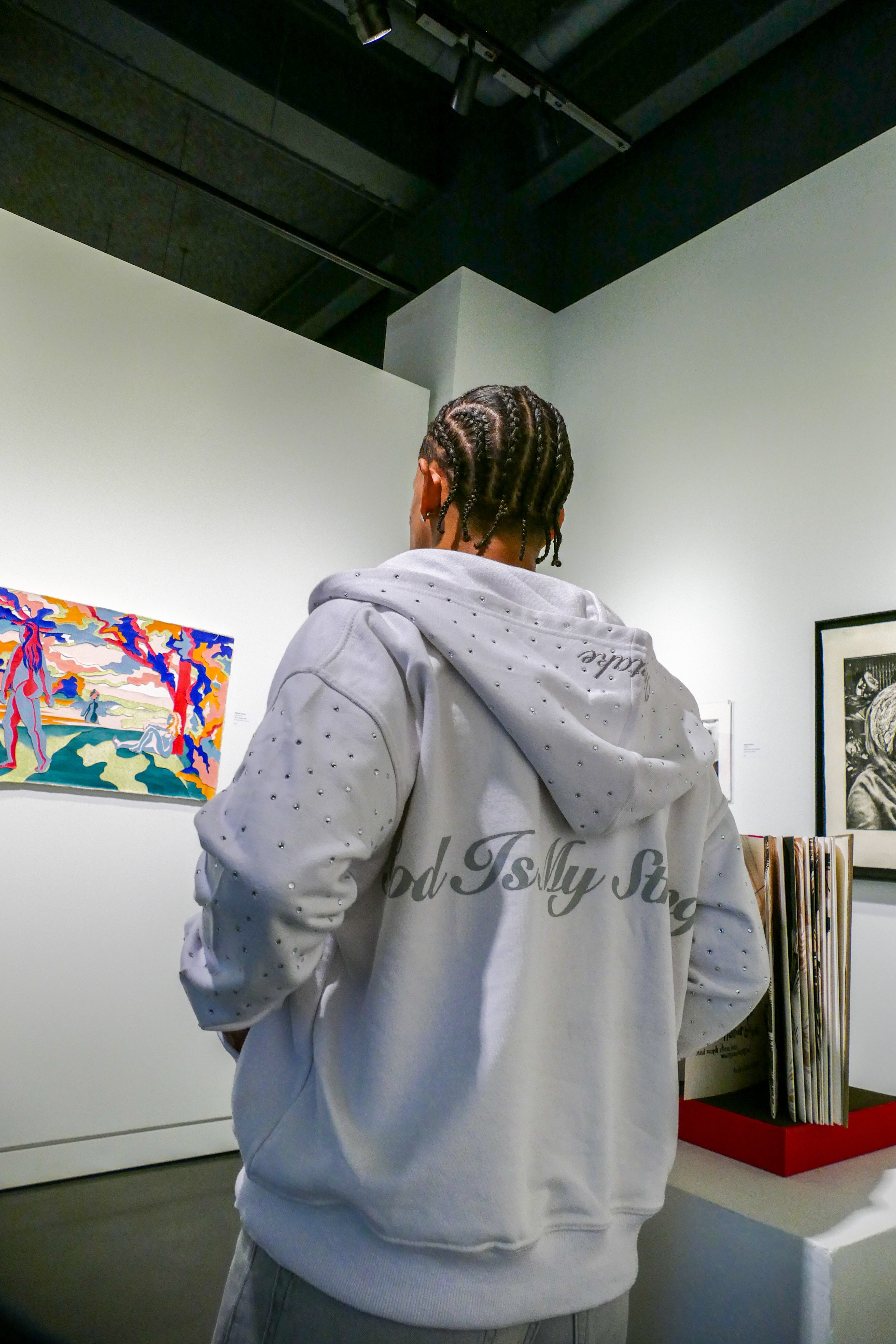 White Rhinestone Zip-up